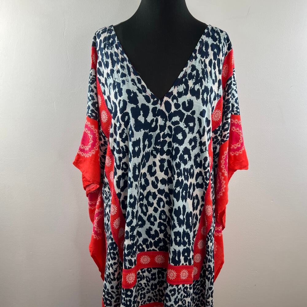 T+C Theodora & Callum Leopard Print Kaftan Red V-… - image 2